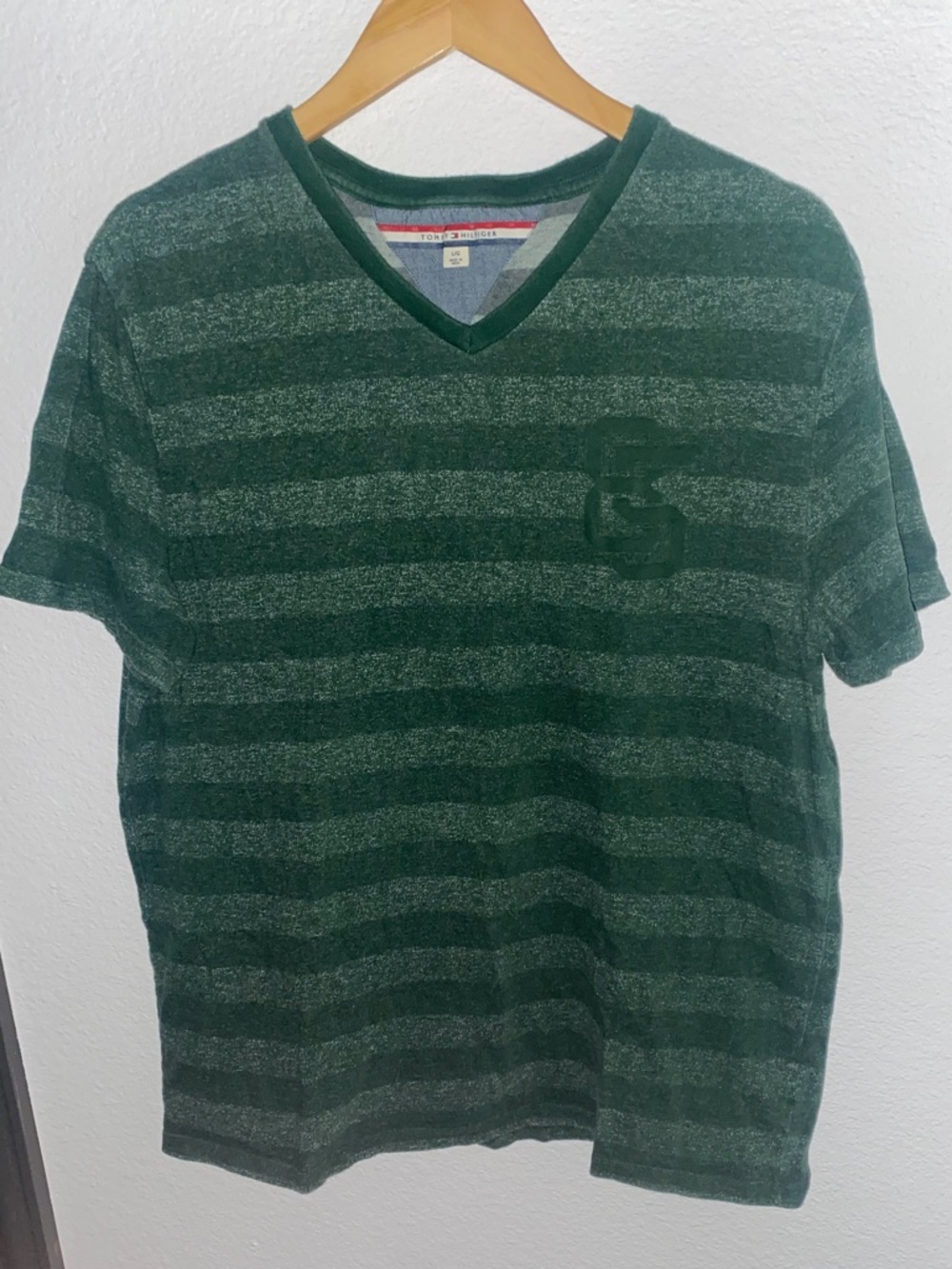 Tommy Hilfiger Green Striped V-Neck Tee